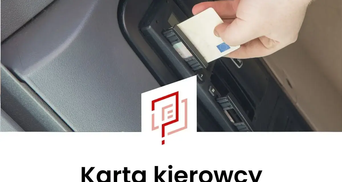 Dłoń wkłada kartę kierowcy do tachografu w kabinie pojazdu.